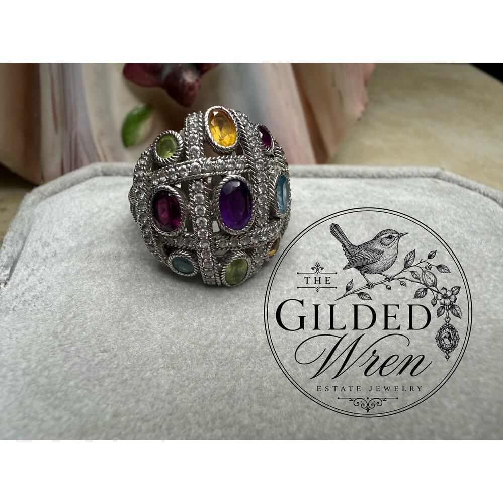 Judith Ripka Sterling Silver Multi Gemstone CZ Dome Ring Amethyst Topaz Sz 6 - Picture 8 of 13